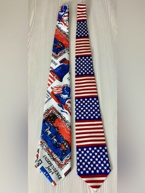 Vintage Stars & Stripes & Americana Ties Lot Of 2 Made In USA 100% Silk